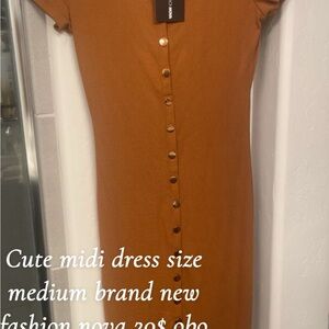 Fashion Nova Rust Button-Up Midi Dress